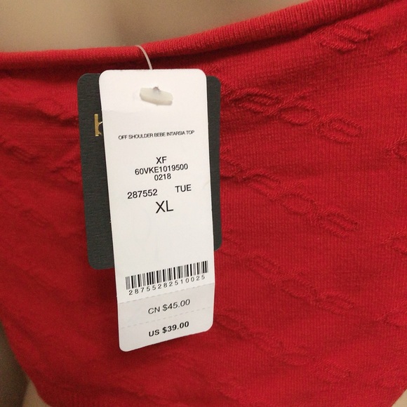 Off Shoulder Bebe Jacquard Logo Crop Top - Picture 8 of 8